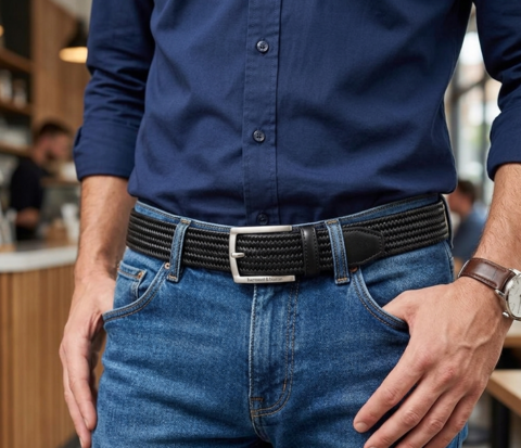 Cintura in pelle intrecciata nera cm 3.5 Harmont & Blaine Linea Belts