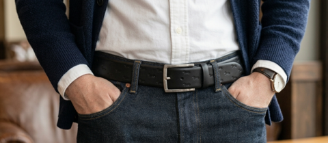 Cintura in pelle Nera con bassotto all-over cm 3.5 accorciabile Harmont & Blaine Linea  Belts