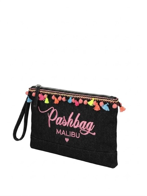 BORSA  POCHETTE TESSUTO CANVAS NERO PASHBAG LINEA BEACH