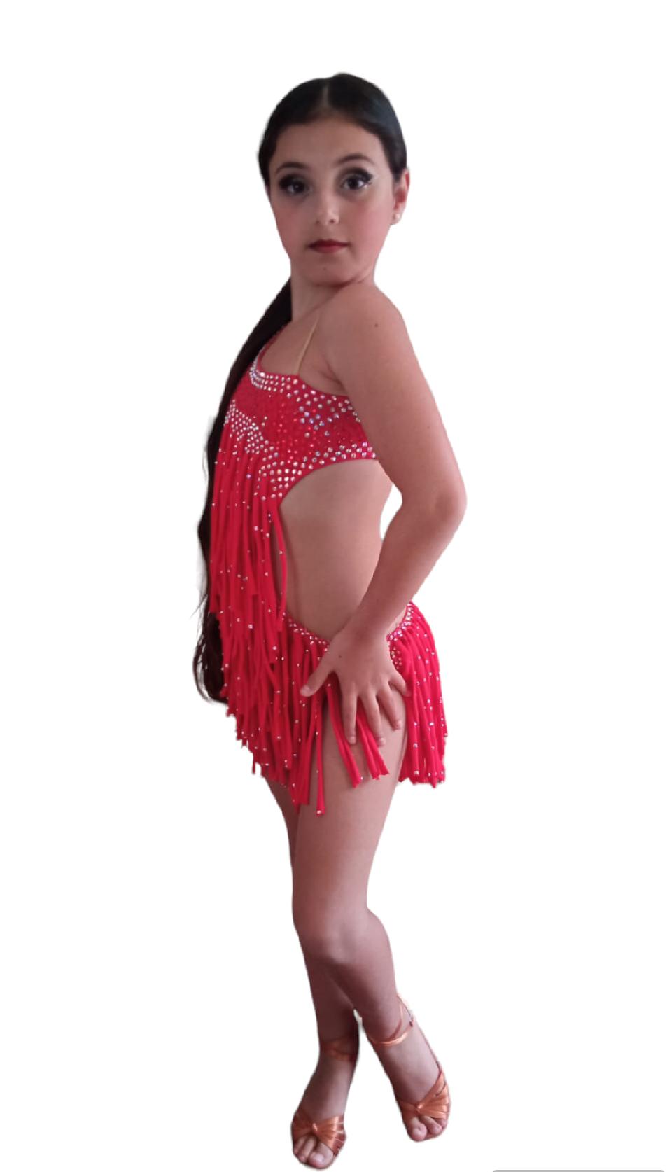 body con gonnello di frange in licra Lidya Dance per bambina
