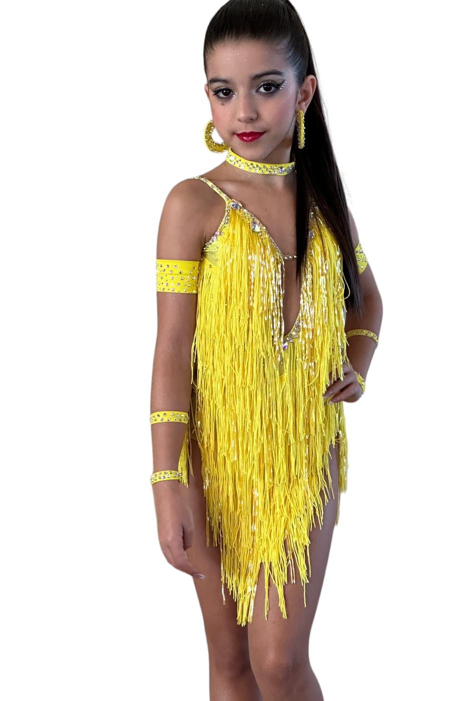 Body da bambina con frange e strass pietre e cannuce Lidya Dance per ballo latino
