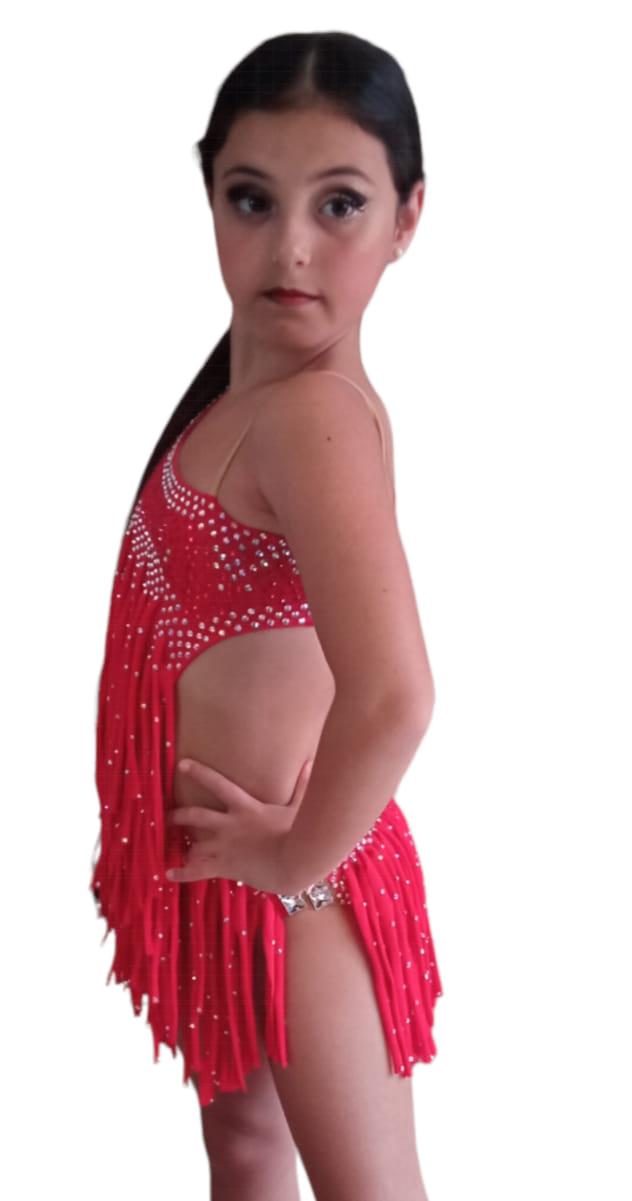 body con gonnello di frange in licra Lidya Dance per bambina