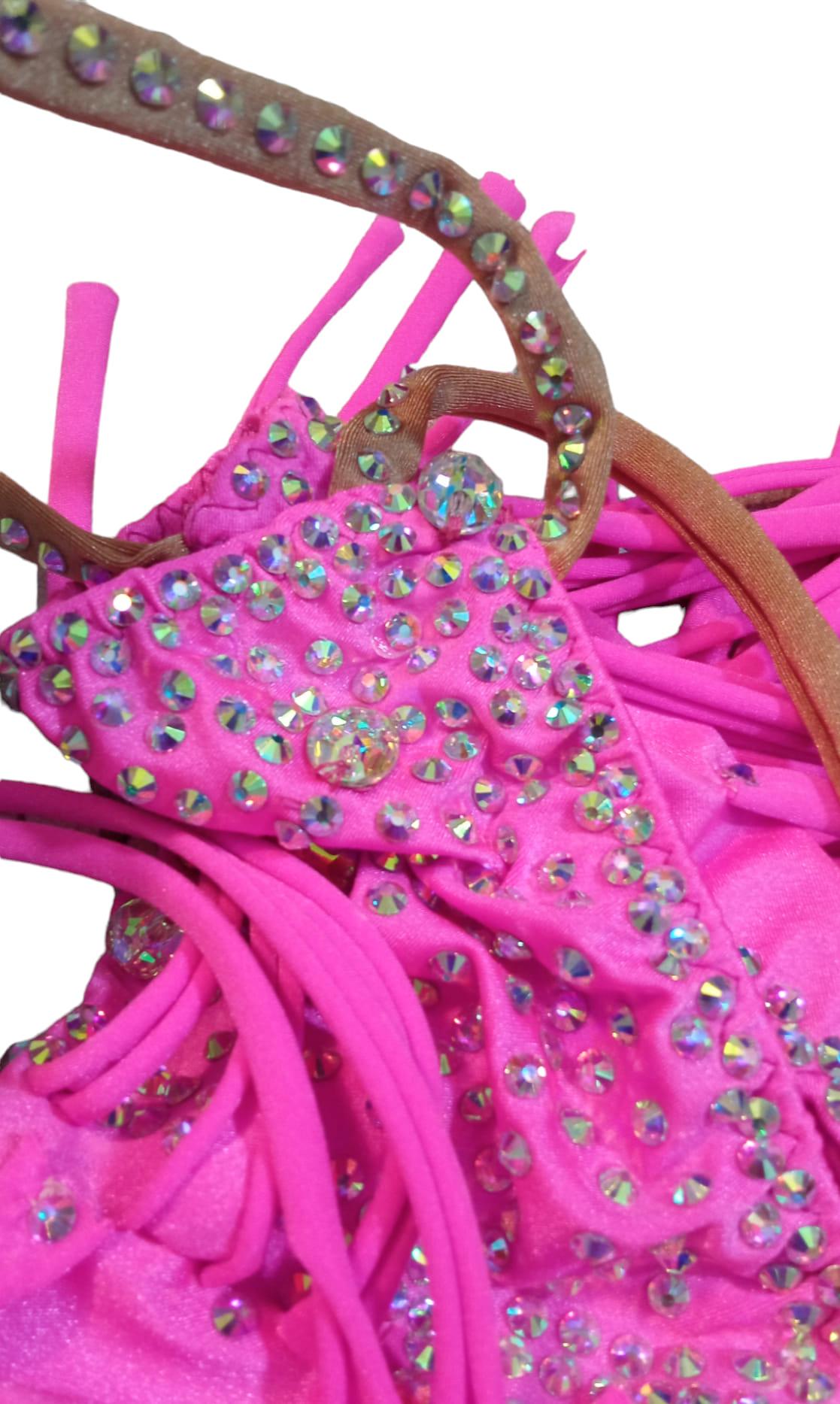 body con gonnello di frange in licra Lidya Dance per bambina