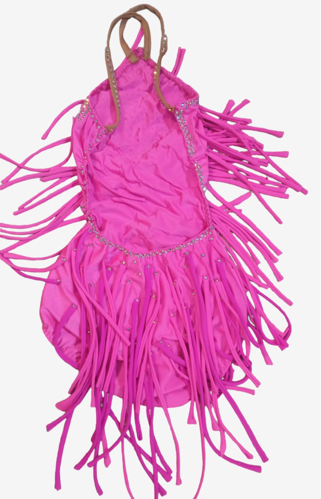 body con gonnello di frange in licra Lidya Dance per bambina