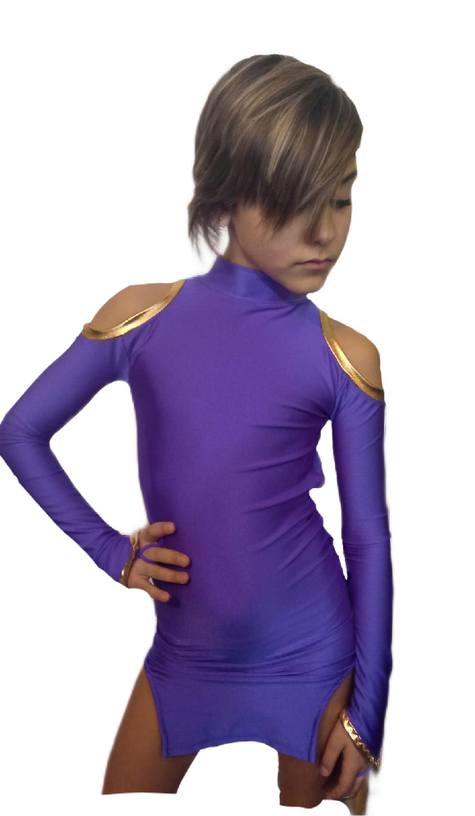 Abito da ballo latino a maniche lunghe con spalle scoperte Lidya Dance per bambina