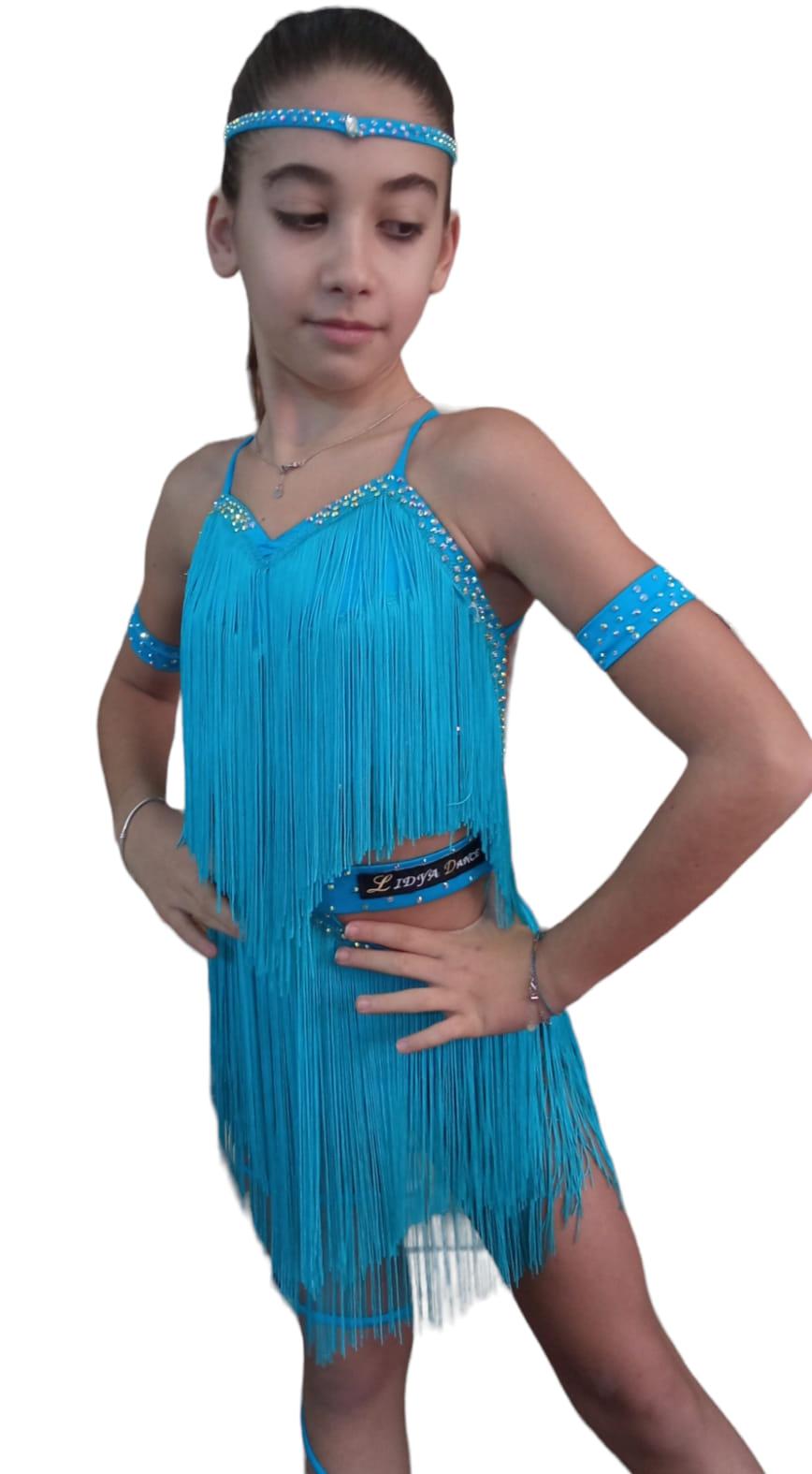 body da bambina con frange e strass Lidya Dance per ballo latino