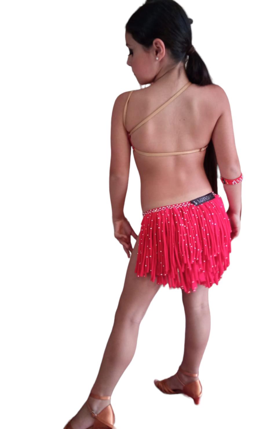 body con gonnello di frange in licra Lidya Dance per bambina