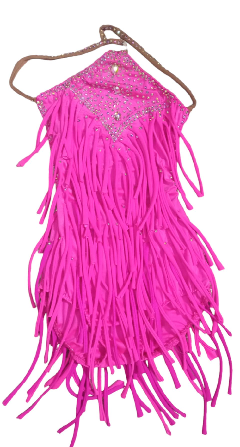 body con gonnello di frange in licra Lidya Dance per bambina