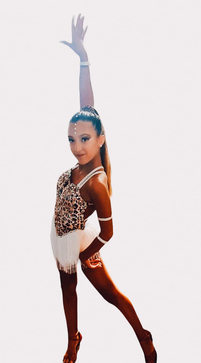 Body da bambina con frange e strass pietre e cannuce Lidya Dance per ballo latino