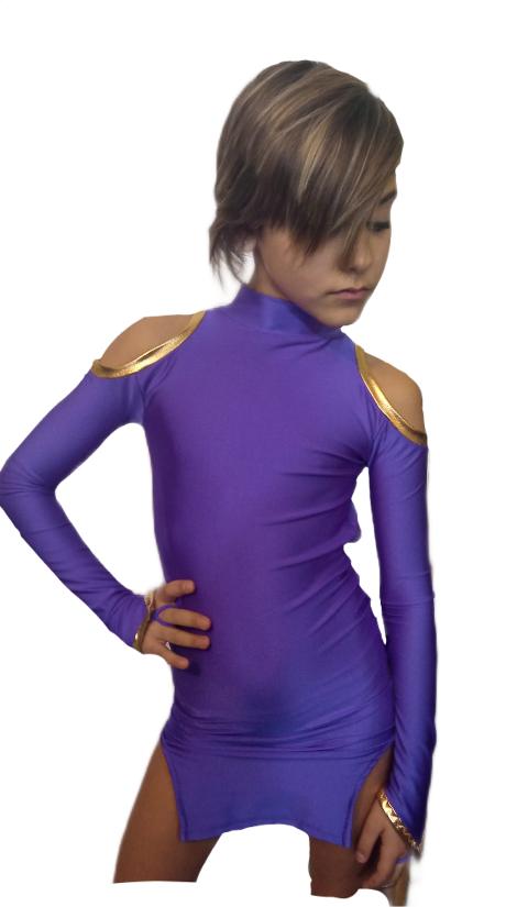 Abito da ballo latino a maniche lunghe con spalle scoperte Lidya Dance per bambina