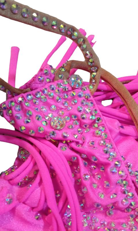 body con gonnello di frange in licra Lidya Dance per bambina