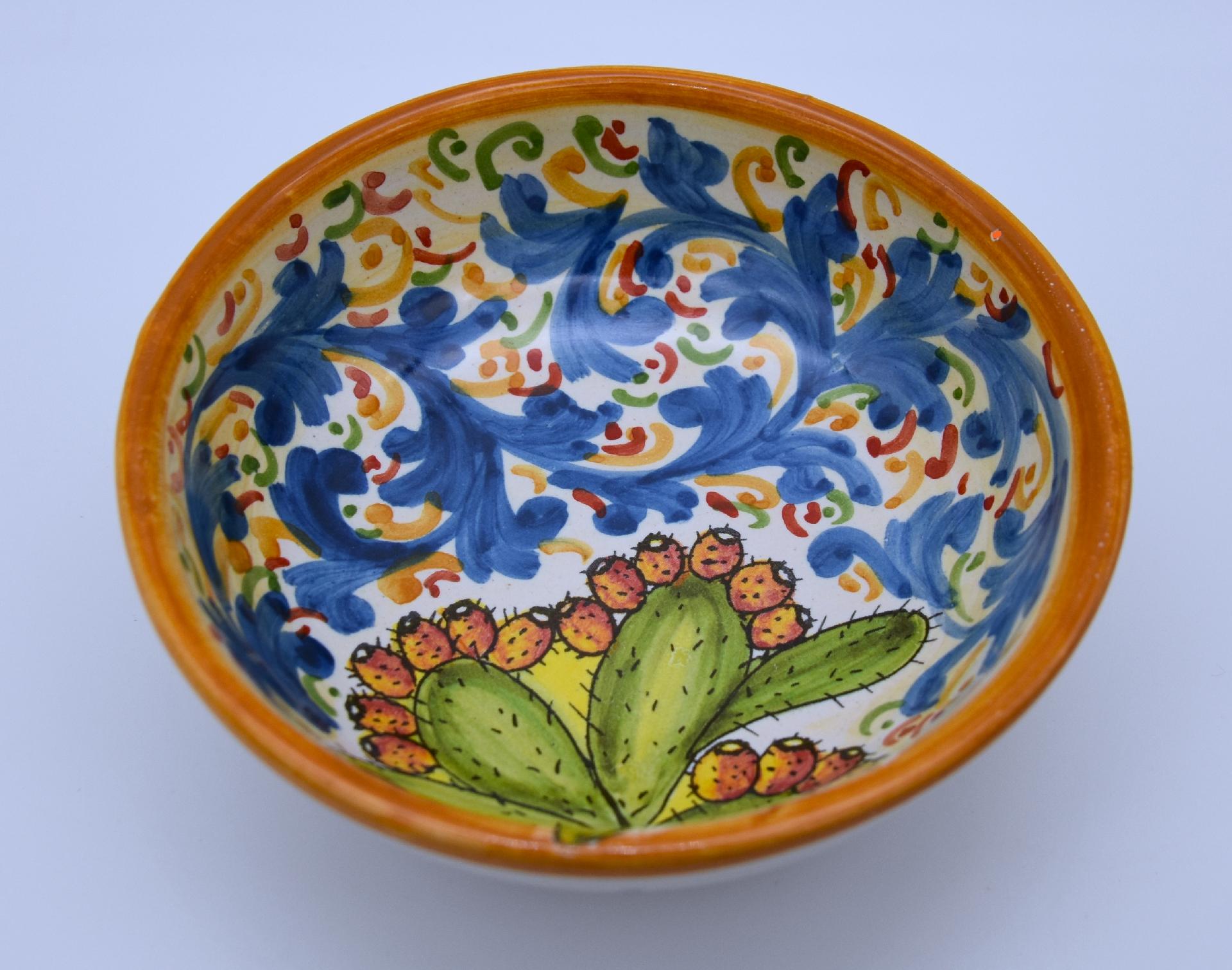 Ciotola per antipasti/aperitivi decoro fico d'india Produzione artigianale di Santo Stefano di Camastra Diametro 12cm