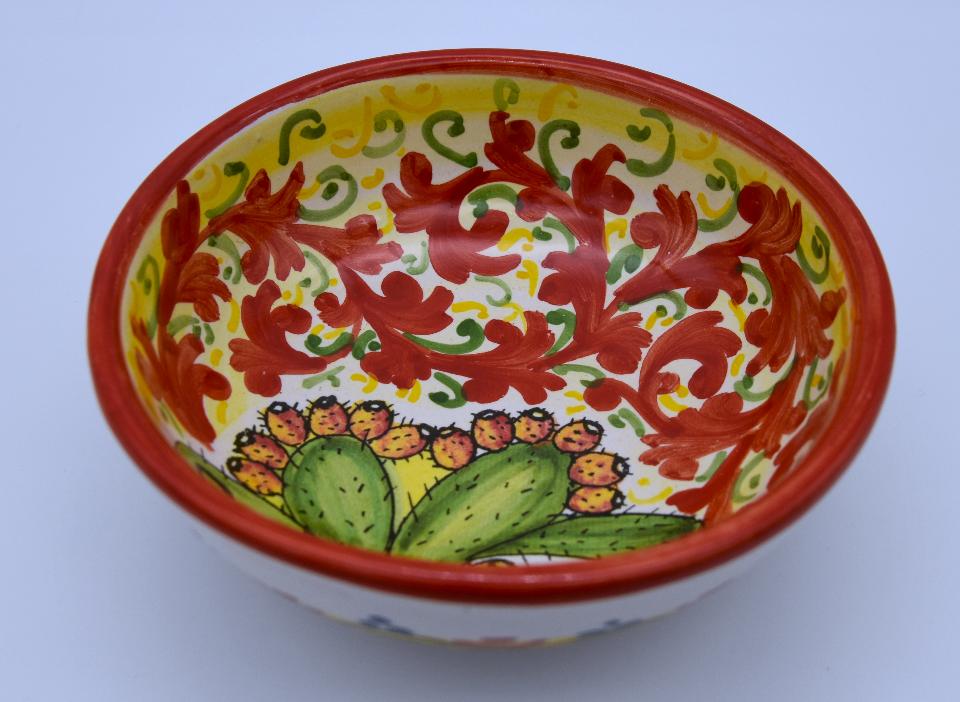 Ciotola per antipasti/aperitivi decoro fico d'india Produzione artigianale di Santo Stefano di Camastra Diametro 12cm