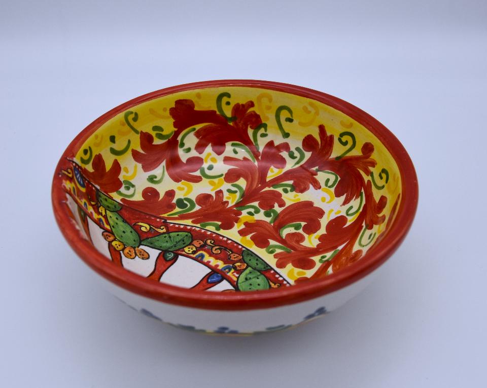 Ciotola per antipasti/aperitivi decoro ruota carretto Produzione artigianale di Santo Stefano di Camastra Diametro 12cm