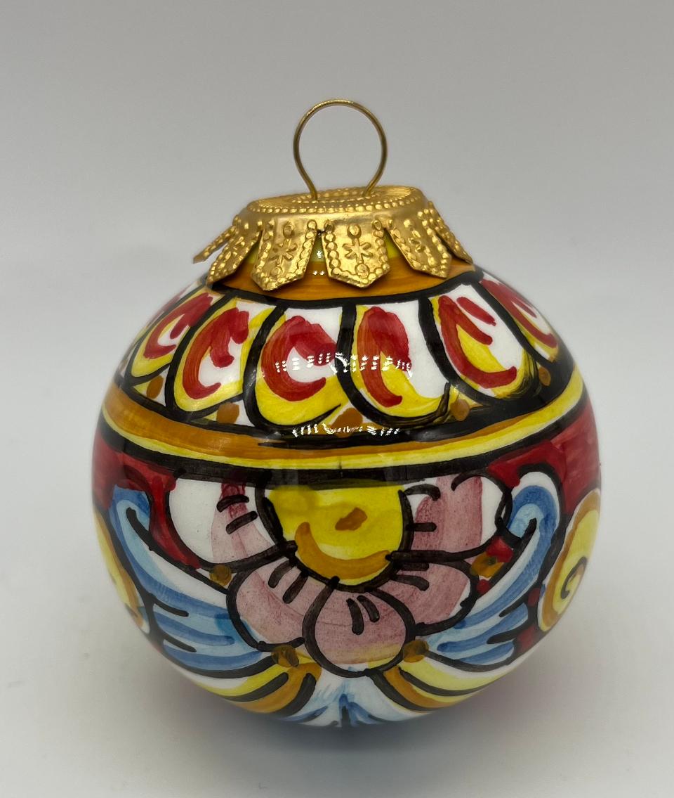 Palline di Natale in ceramica siciliana decoro barocco floreale Produzione artigianale di Caltagirone 6 cm