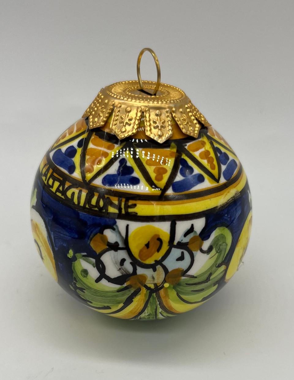 Palline di Natale in ceramica siciliana decoro barocco floreale Produzione artigianale di Caltagirone 6 cm