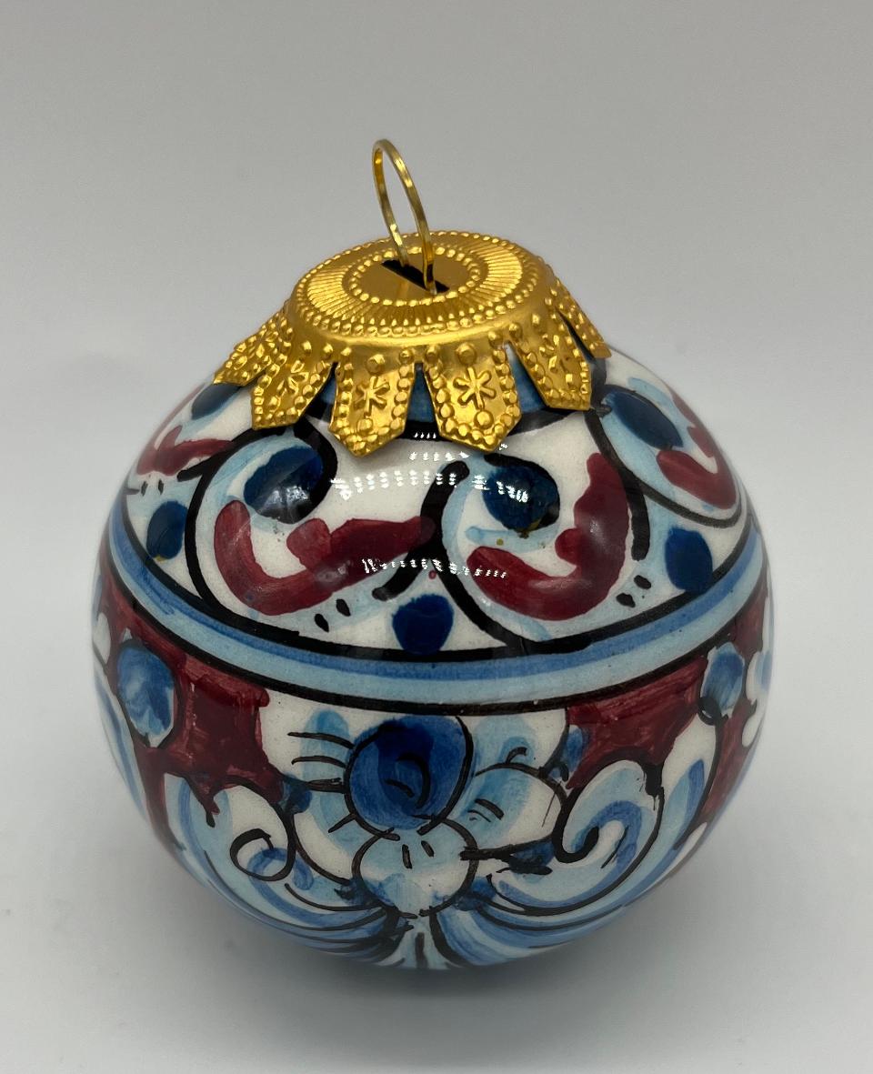 Palline di Natale in ceramica siciliana decoro barocco floreale Produzione artigianale di Caltagirone 6 cm