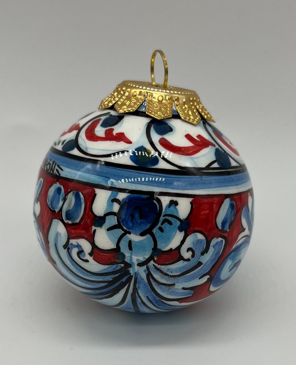 Palline di Natale in ceramica siciliana decoro barocco floreale Produzione artigianale di Caltagirone 6 cm