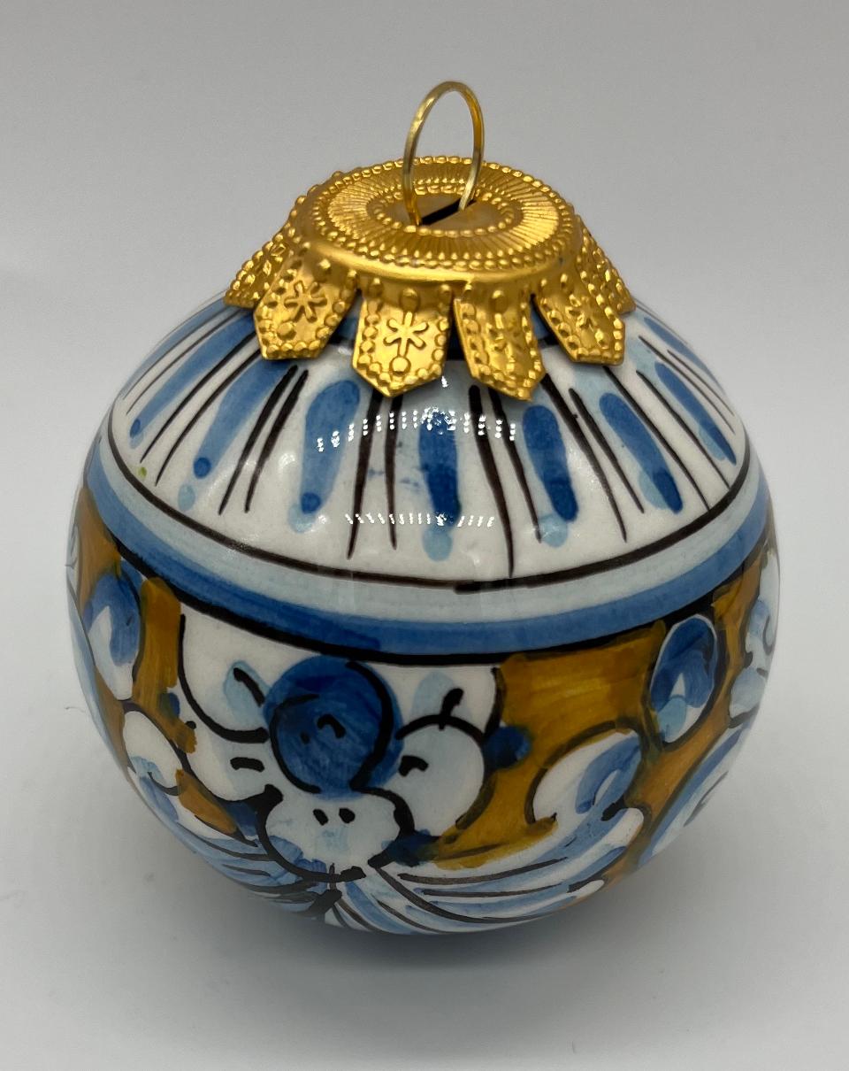 Palline di Natale in ceramica siciliana decoro barocco floreale Produzione artigianale di Caltagirone 6 cm
