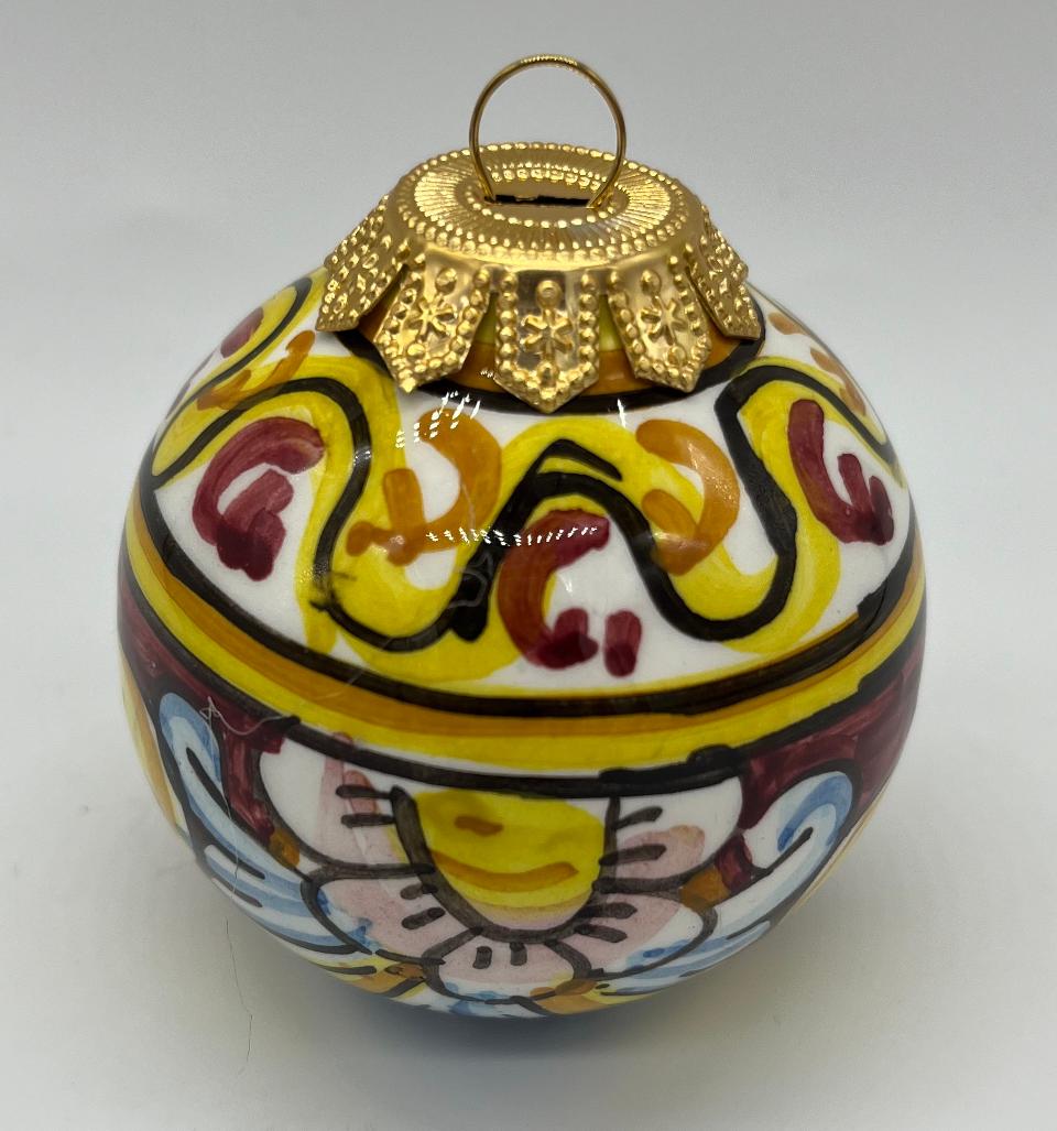 Palline di Natale in ceramica siciliana decoro barocco floreale Produzione artigianale di Caltagirone 6 cm