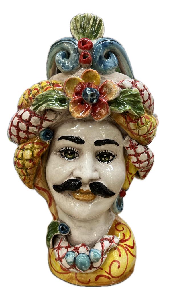 Teste di Moro con corona e turbante decoro siciliano Produzione artigianale di Caltagirone H 30cm