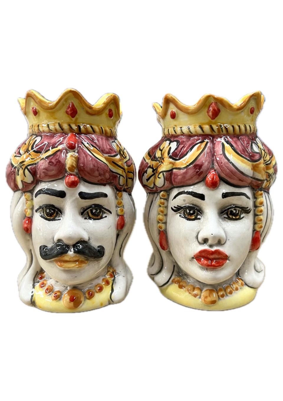 Teste di moro normanne decoro bordeaux Produzione artigianale di Caltagirone h.13cm