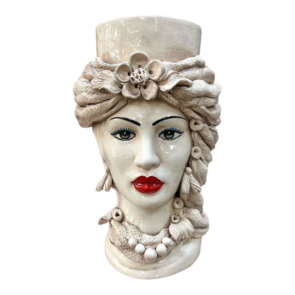 Teste di moro con turbante decoro fumé Produzione artigianale  di Caltagirone h.40cm
