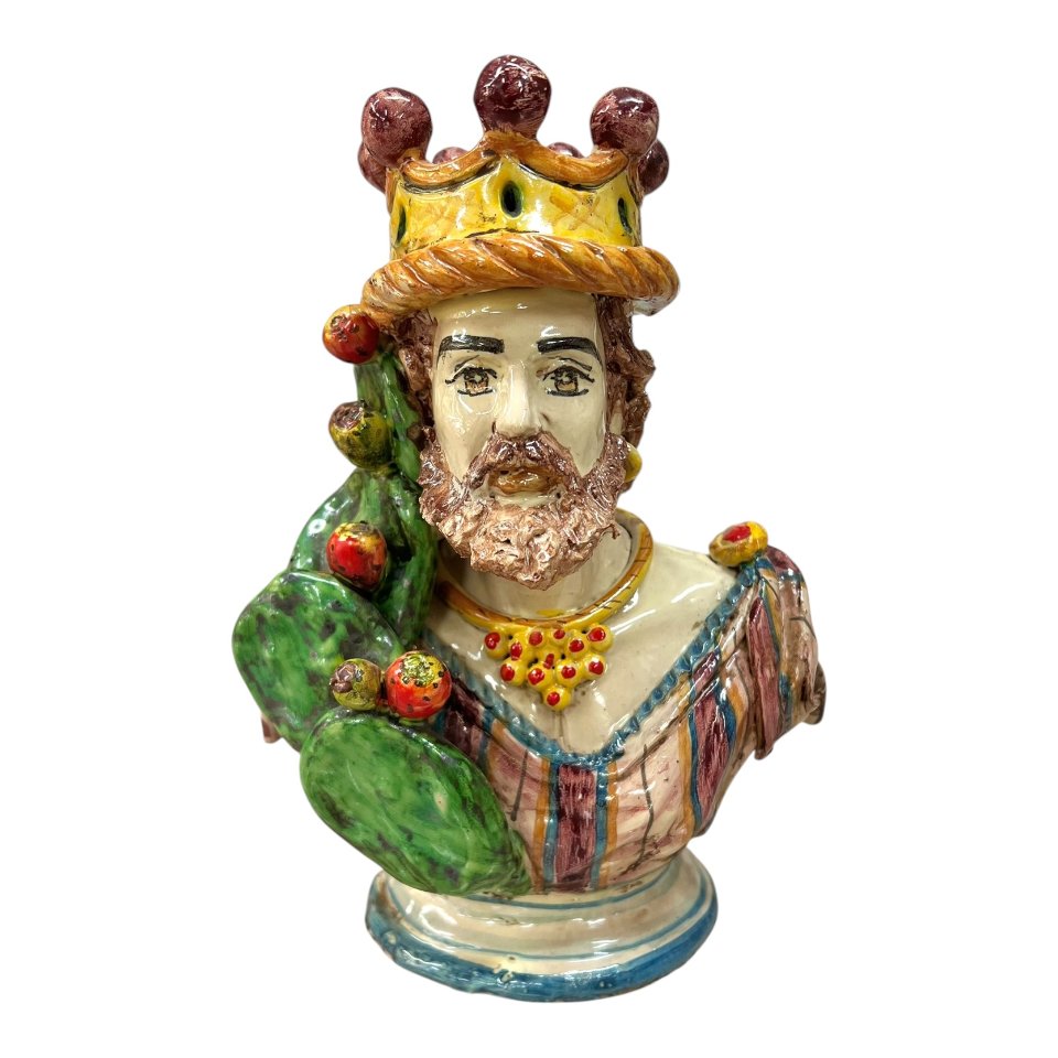 Teste di Moro mezzo busto con fichi d’india in ceramica siciliana Produzione artigianale di Caltagirone h.22 cm