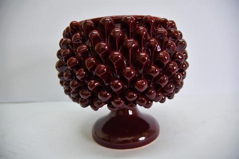 Mezza pigna cachepot con alzata h.20 cm Produzione artigianale di Caltagirone  tinta unica