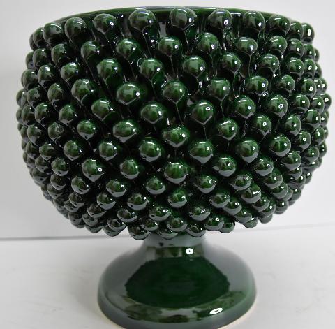 Mezza pigna con alzata verde bottiglia Produzione artigianale di Caltagirone  h.30 cm