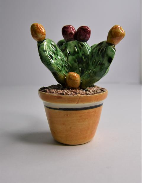 Piantina fico d'india in ceramica Produzione artigianale di Caltagirone h.10 cm