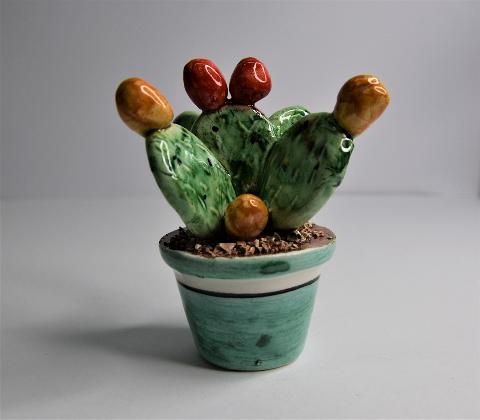 Piantina fico d'india in ceramica Produzione artigianale di Caltagirone h.10 cm