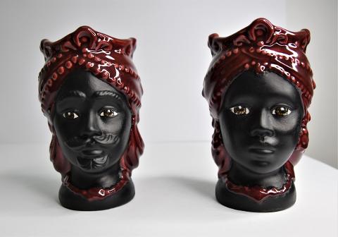 Coppia teste di moro gioiello Produzione artigianale di Caltagirone h.15 cm