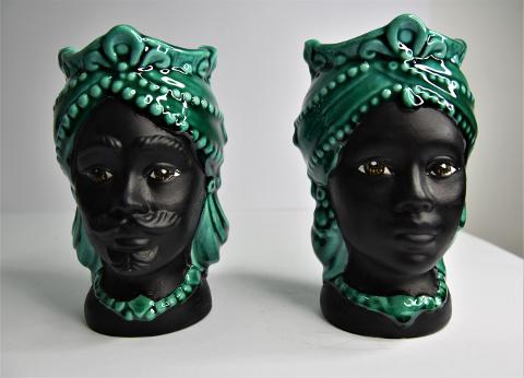 Coppia teste di moro gioiello Produzione artigianale di Caltagirone h.15 cm