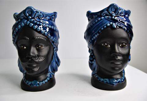Coppia teste di moro gioiello Produzione artigianale di Caltagirone h.15 cm
