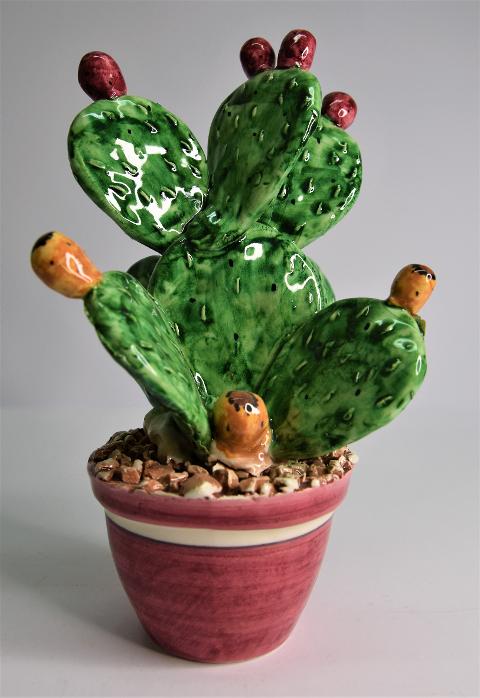 Piantina fico d'india in ceramica Produzione artigianale di Caltagirone h.22 cm