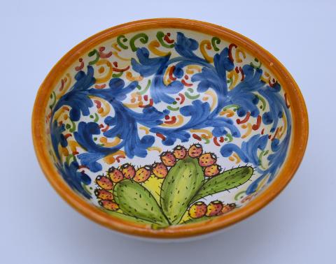 Ciotola per antipasti/aperitivi decoro fico d'india Produzione artigianale di Santo Stefano di Camastra Diametro 12cm