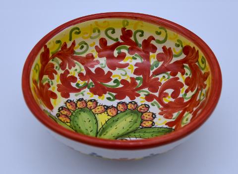 Ciotola per antipasti/aperitivi decoro fico d'india Produzione artigianale di Santo Stefano di Camastra Diametro 12cm