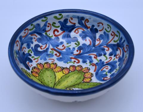 Ciotola per antipasti/aperitivi decoro fico d'india Produzione artigianale di Santo Stefano di Camastra Diametro 12cm
