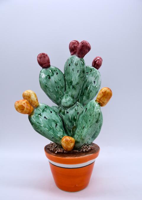 Piantina fico d'india in ceramica Produzione artigianale di Caltagirone h.17 cm