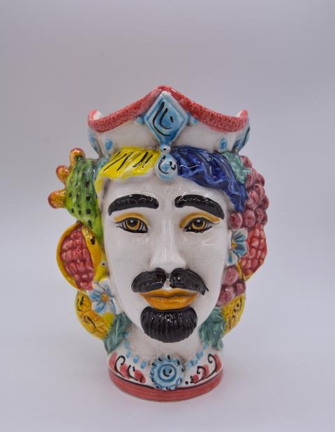 New Teste di moro con frutta e fichi d'india moderne Produzione artigianale di Caltagirone h.15cm