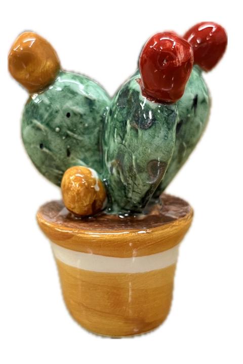 Piantina fico d'india in ceramica Produzione artigianale di Caltagirone H 7cm