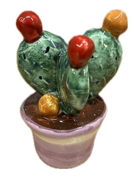 Piantina fico d'india in ceramica Produzione artigianale di Caltagirone H 7cm