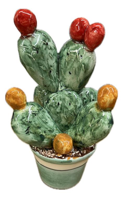 Pianta fico d'India in ceramica Produzione artigianale di Caltagirone h.12cm