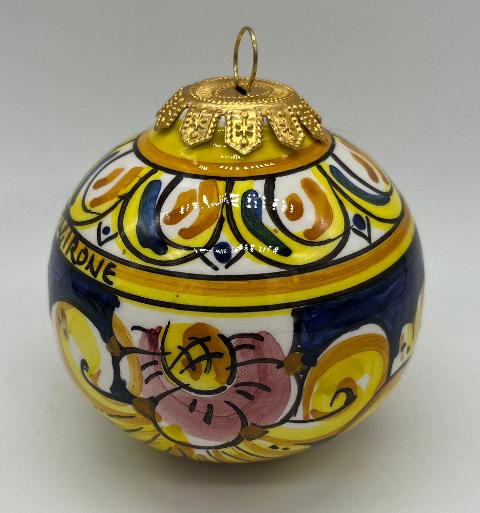 Palline di Natale in ceramica siciliana decoro barocco floreale Produzione artigianale di Caltagirone 8/9 cm