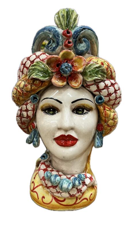 Teste di Moro con corona e turbante decoro siciliano Produzione artigianale di Caltagirone H 30cm