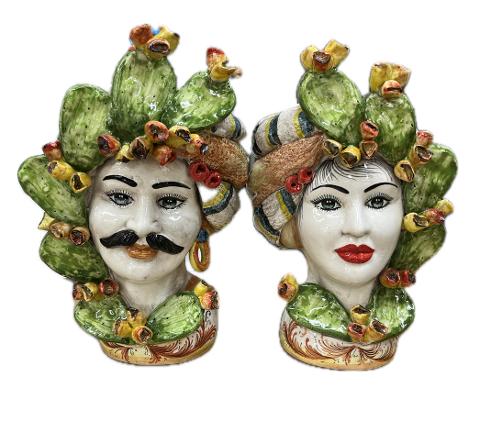 Teste di moro con fichi d'india Produzione artigianale di Caltagirone H 30cm