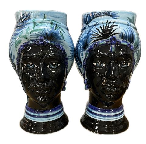 Teste di moro design moderne con nero lucido Produzione artigianale di Caltagirone H 32cm