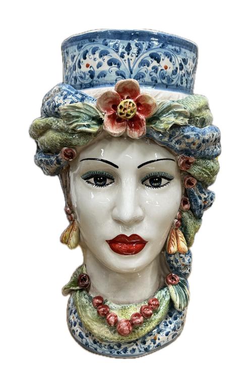 Teste di Moro decorate con fiori Produzione artigianale di Caltagirone H 40cm