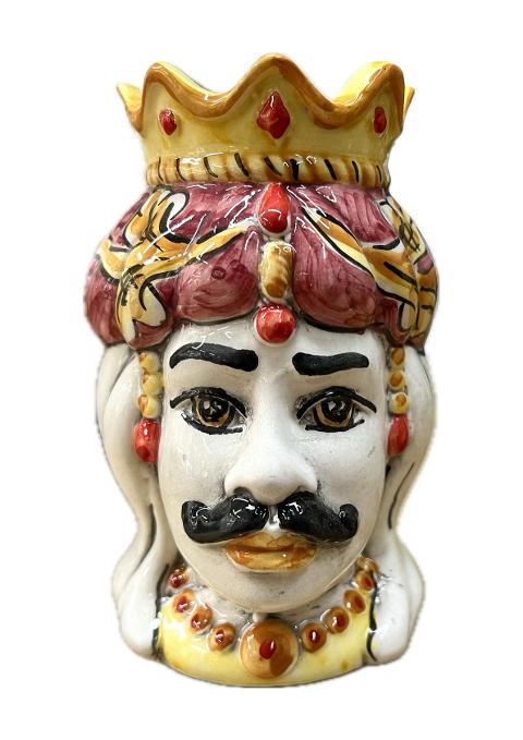 Teste di moro normanne decoro bordeaux Produzione artigianale di Caltagirone h.13cm